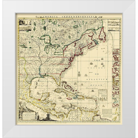 Amerique Septentrionale - Popple 1733 White Modern Wood Framed Art Print by Popple