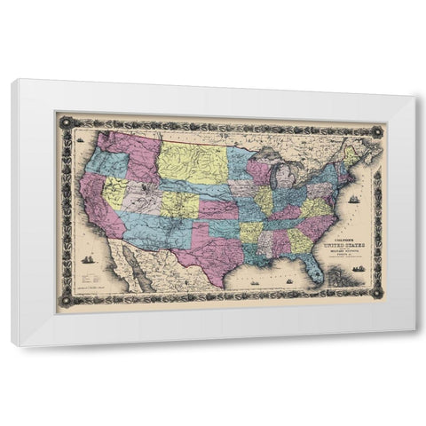 US with Military Stations, Forts - Colton 1861 White Modern Wood Framed Art Print by Colton