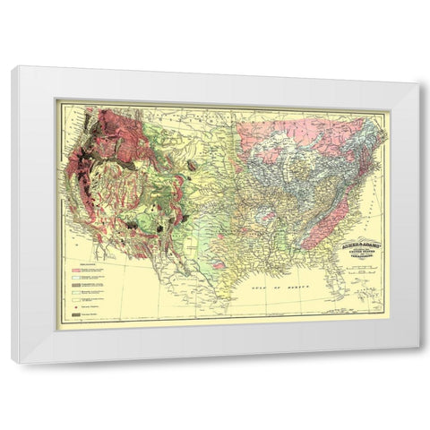 US and Territories Geological Map 1874 White Modern Wood Framed Art Print by Asher