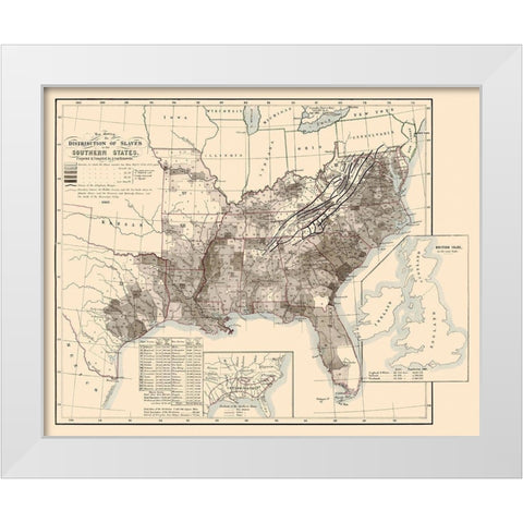 Disributiont of Slaves In the Southern States 1865 White Modern Wood Framed Art Print by Steinwehr