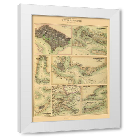 Southern Ports and Harbours In United States 1872 White Modern Wood Framed Art Print by Fullerton
