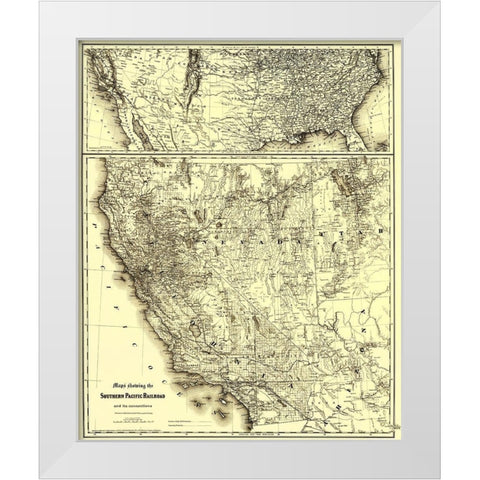 Southern Pacific Railroad with Connections 1875 White Modern Wood Framed Art Print by Colton