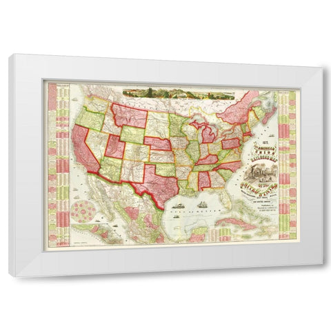 American Union Railroads - Haasis 1866 White Modern Wood Framed Art Print by Haasis