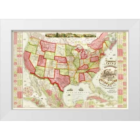 American Union Railroads - Haasis 1866 White Modern Wood Framed Art Print by Haasis