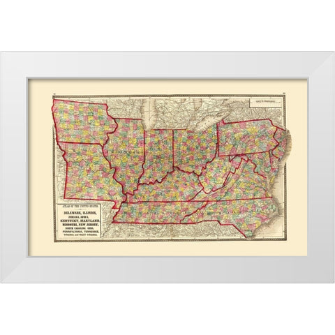US - Iowa and Missouri - Pennsylvania and Carolina White Modern Wood Framed Art Print by Baltimore