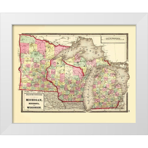 Michigan, Minnesota , Wisconsin - Baltimore 1873 White Modern Wood Framed Art Print by Baltimore
