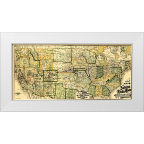 Burlington and Missouri River Railroad 1882 White Modern Wood Framed Art Print by Rand McNally
