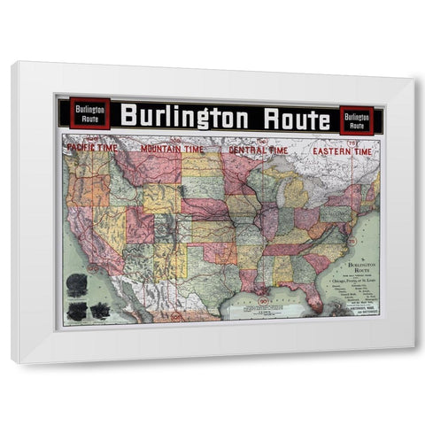 Burlington Railroad Route - Rand McNally 1892 White Modern Wood Framed Art Print by Rand McNally