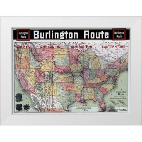 Burlington Railroad Route - Rand McNally 1892 White Modern Wood Framed Art Print by Rand McNally