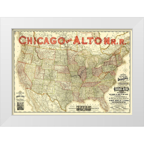 Chicago and Alton Railroad - Rand McNally 1883 White Modern Wood Framed Art Print by Rand McNally