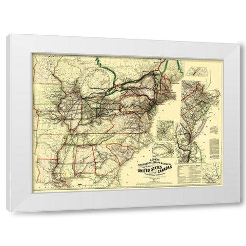 Railroads, Telegraph, Express in US, Canada 1867 White Modern Wood Framed Art Print by Lloyd