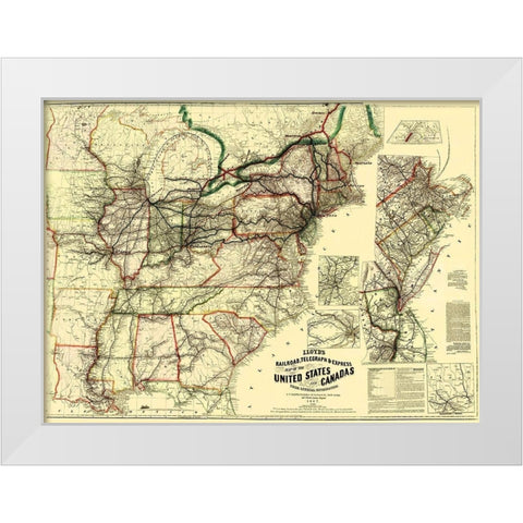 Railroads, Telegraph, Express in US, Canada 1867 White Modern Wood Framed Art Print by Lloyd