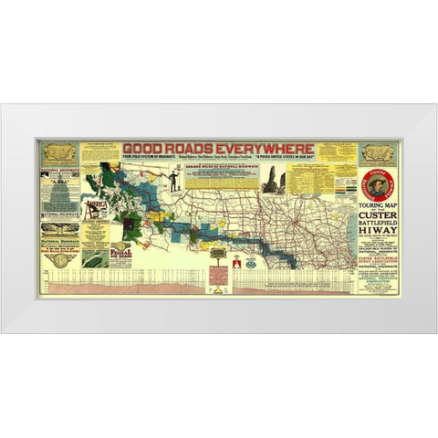 Custer Battlefield Highway - Mulford 1925 White Modern Wood Framed Art Print by Mulford