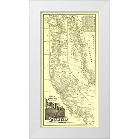 Pacific Coast Steamship Company Routes - 1891 White Modern Wood Framed Art Print by McNally