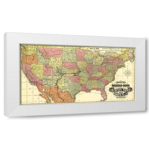 Atchison, Topeka and Santa Fe Railroad 1888 White Modern Wood Framed Art Print by Rand McNally