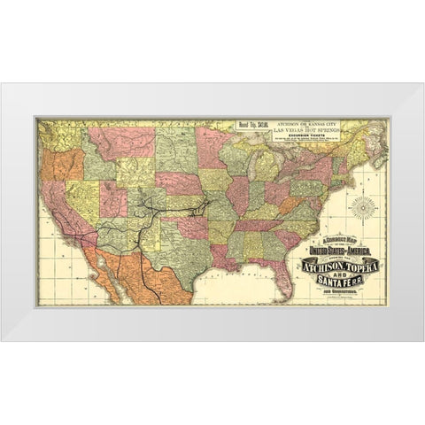 Atchison, Topeka and Santa Fe Railroad 1888 White Modern Wood Framed Art Print by Rand McNally