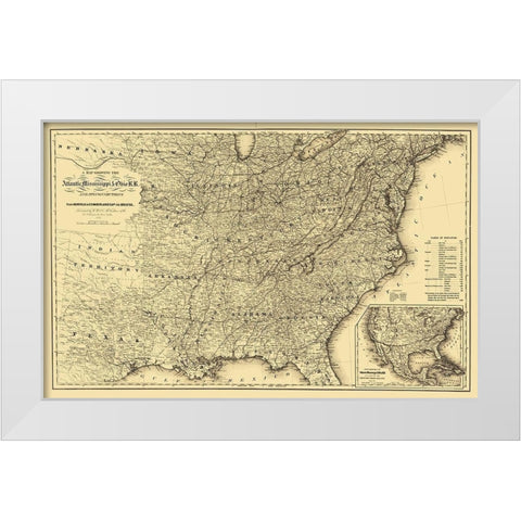 Atlantic, Mississippi and Ohio Railroad 1867 White Modern Wood Framed Art Print by Colton