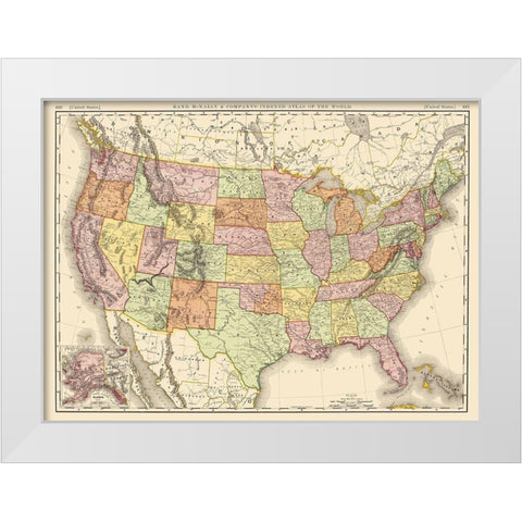 United States of America - Rand McNally 1897 White Modern Wood Framed Art Print by Rand McNally