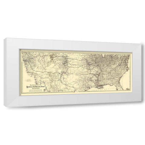 Louisville, New Orleans and Texas Railroad 1883 White Modern Wood Framed Art Print by Colton