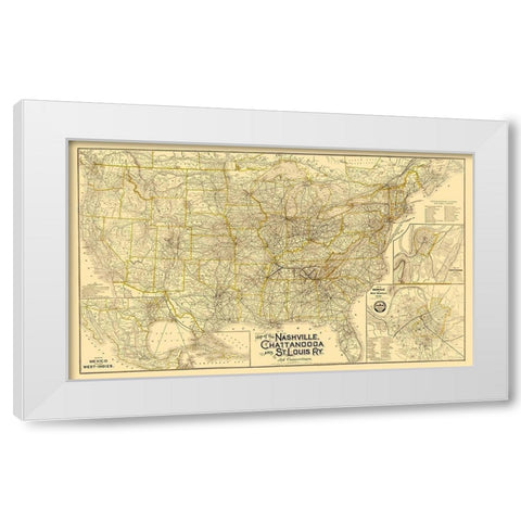 Nashville, Chattanooga and St Louis Railway 1889 White Modern Wood Framed Art Print by Danley