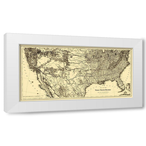 Texas and Pacific Railway - Colton 1876 White Modern Wood Framed Art Print by Colton