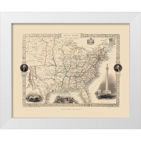 United States - Tallis 1851 White Modern Wood Framed Art Print by Tallis