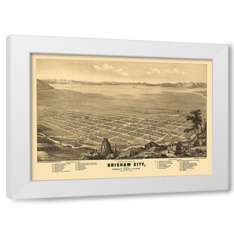 Brigham Utah - Glover 1875 White Modern Wood Framed Art Print by Glover