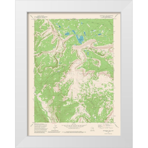 Grandaddy Lake Utah Quad - USGS 1972 White Modern Wood Framed Art Print by USGS