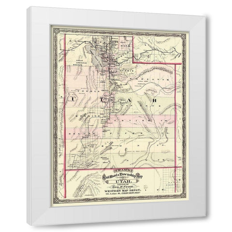 Utah - Cram 1875 White Modern Wood Framed Art Print by Cram