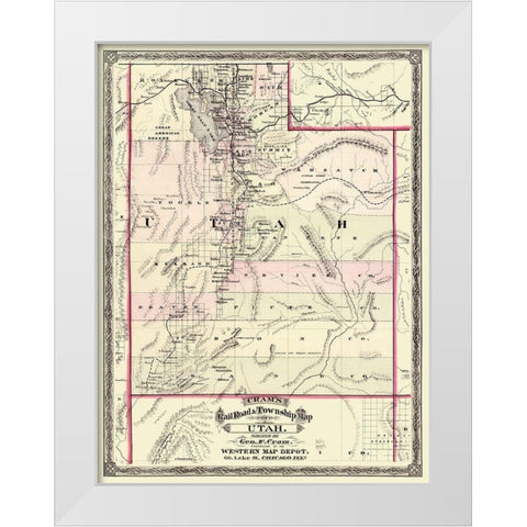 Utah - Cram 1875 White Modern Wood Framed Art Print by Cram