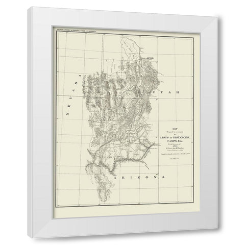 Nevada Utah Arizona Geographical - Wheeler 1872 White Modern Wood Framed Art Print by Wheeler