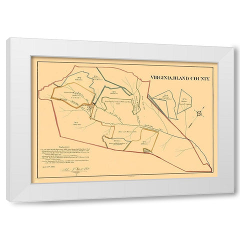 Bland County Virginia - Peck 1866 White Modern Wood Framed Art Print by Peck