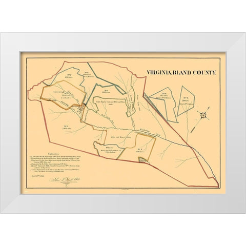 Bland County Virginia - Peck 1866 White Modern Wood Framed Art Print by Peck