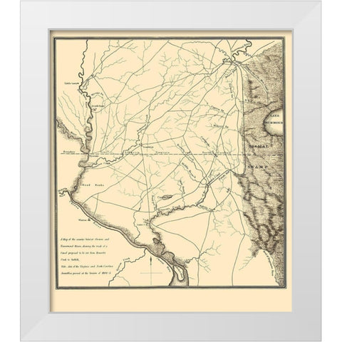 Proposed Canal - Bennetts Creek to Suffolk 1834 White Modern Wood Framed Art Print by Gales