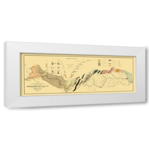 Chesapeake and Ohio Railway, Showing Minerals 1872 White Modern Wood Framed Art Print by Maury