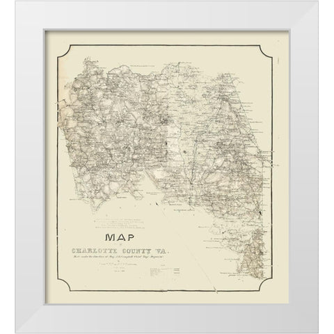 Charlotte County Virginia - Campbell 1864 White Modern Wood Framed Art Print by Campbell