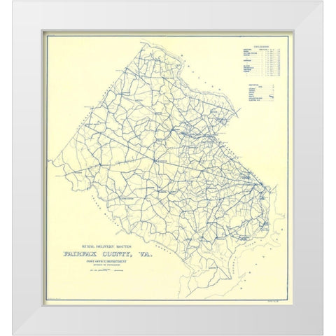 Fairfax County Rural Delivery Routes - USPS 1912 White Modern Wood Framed Art Print by USPS