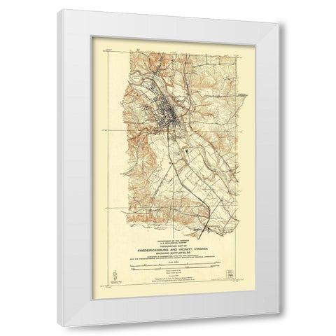 Fredericksburg Virginia - USGS 1931 White Modern Wood Framed Art Print by Sisson