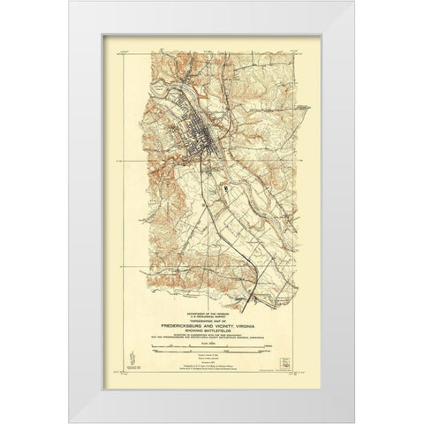 Fredericksburg Virginia - USGS 1931 White Modern Wood Framed Art Print by Sisson