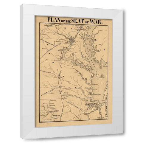 Plan of Seat of War Virginia- Manduvier 1861 White Modern Wood Framed Art Print by Manduvrier