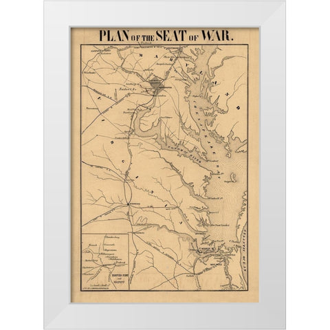 Plan of Seat of War Virginia- Manduvier 1861 White Modern Wood Framed Art Print by Manduvrier