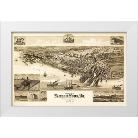 Newport News Virginia - 1891 White Modern Wood Framed Art Print by Unknown