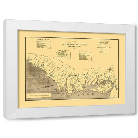 Philadelphia to Charleston, Routes of Comm White Modern Wood Framed Art Print by Mc Clellan