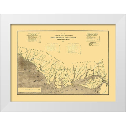Philadelphia to Charleston, Routes of Comm White Modern Wood Framed Art Print by Mc Clellan