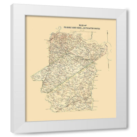 Prince George Surrey Suffolk Counties Virginia - 1865 White Modern Wood Framed Art Print by Unknown