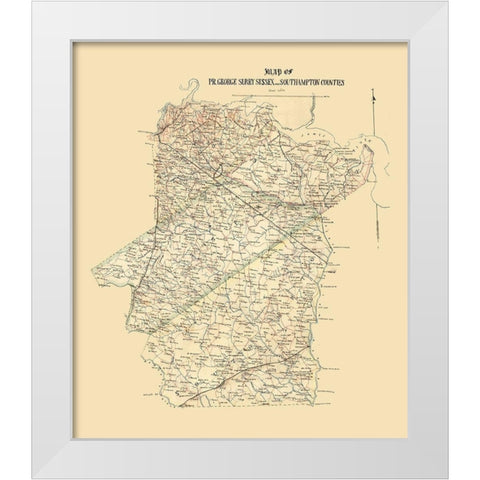 Prince George Surrey Suffolk Counties Virginia - 1865 White Modern Wood Framed Art Print by Unknown