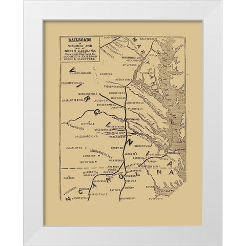 Railroads Virginia North Carolina - 1848 White Modern Wood Framed Art Print by Unknown