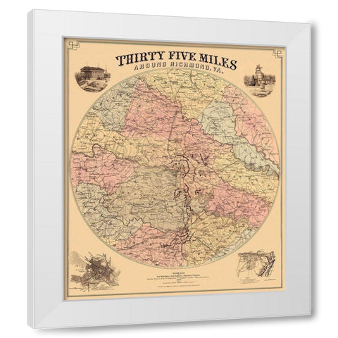 Richmond Virginia 35 Miles Around - Bohn 1867 White Modern Wood Framed Art Print by Bohn