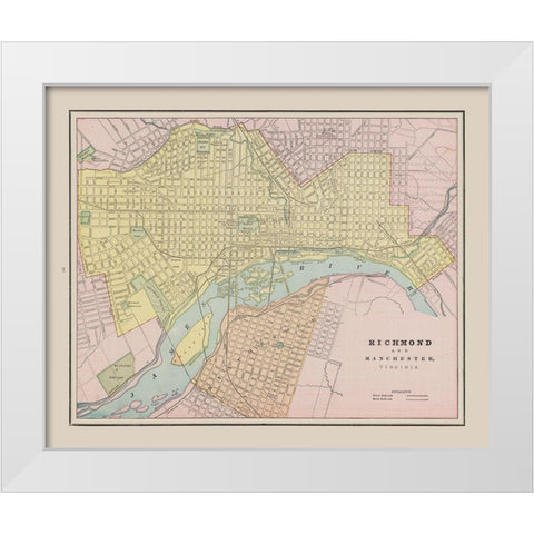 Richmond, Manchester Virginia - Cram 1892 White Modern Wood Framed Art Print by Cram