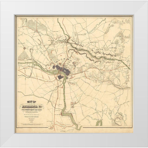 Richmond Virginia - Shell 1864 White Modern Wood Framed Art Print by Shell